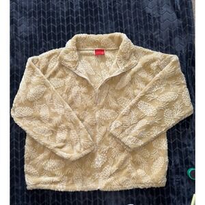 VTG BLACK MOUNTAIN All Over Deep Pile Beige Pine Cone Fleece 90s Adult XL USA